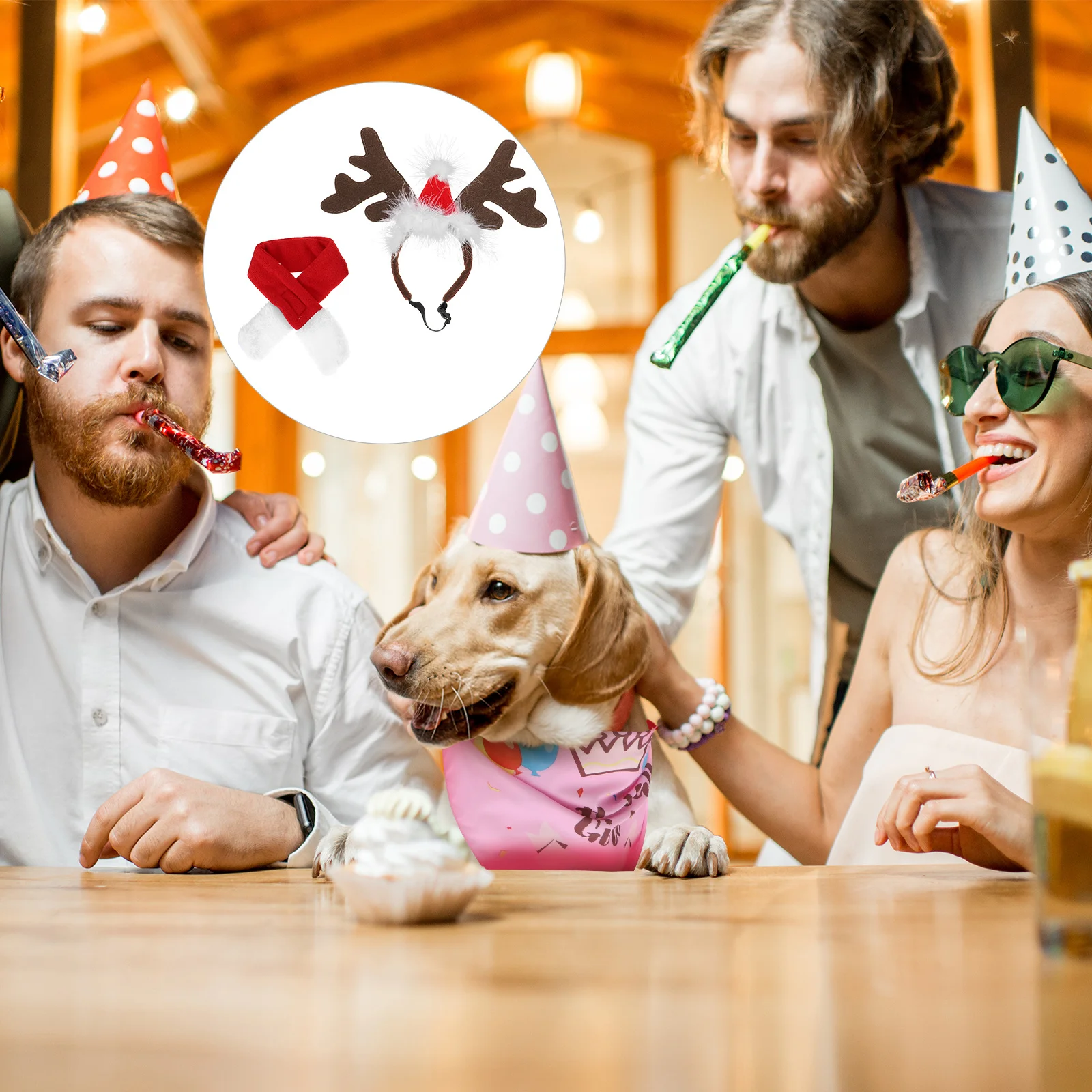 1Set Pet Christmas Hat Puppy Scarf and Headdress Cute Winter Dress Up Accessory for Small Animal Holiday Fun Pet Christmas Hat