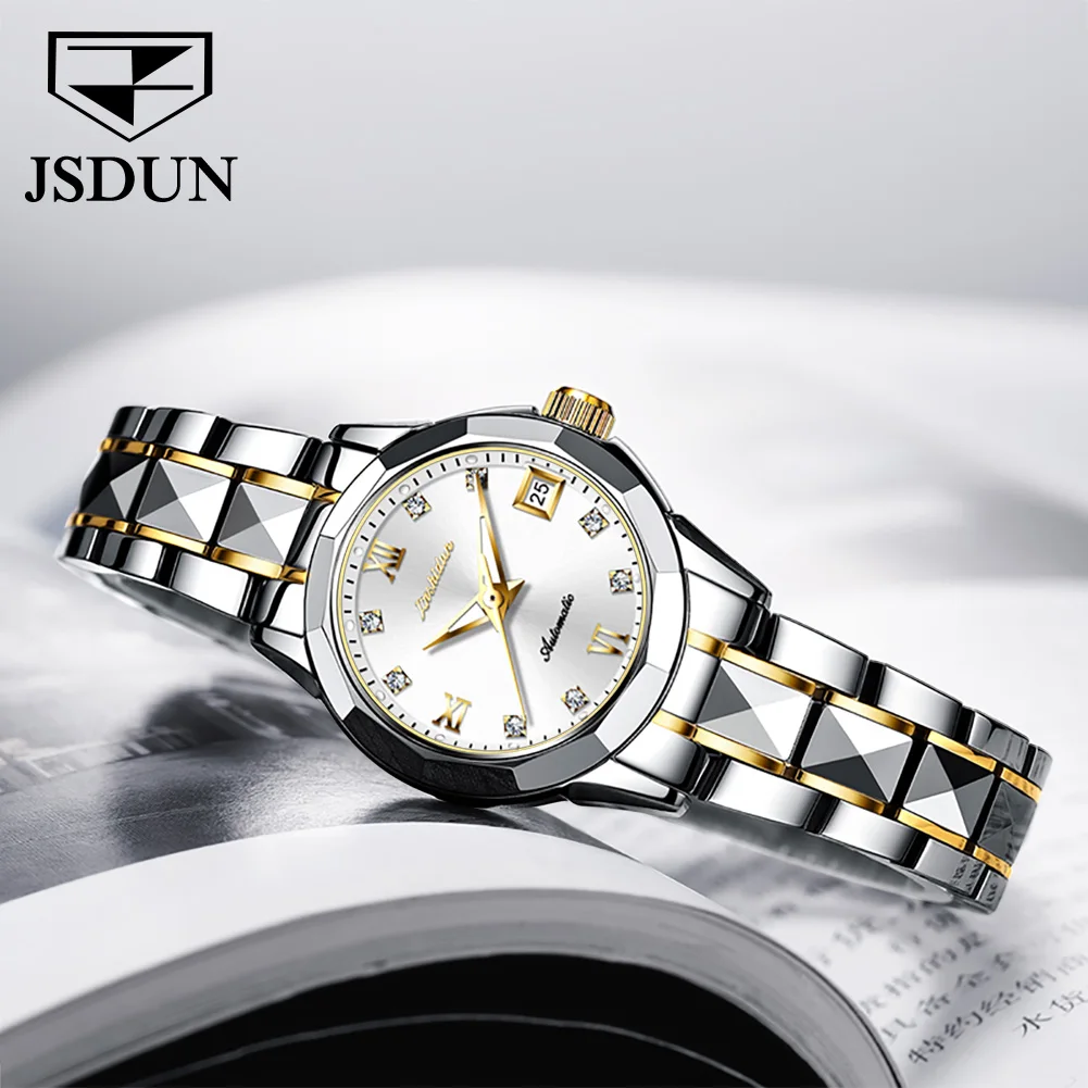 JSDUN Fashion Trend Women\'s Watch Luxury Original Tungsten Steel Automatic Mechanical Lady Wrist Watch New Elegant Watch Women