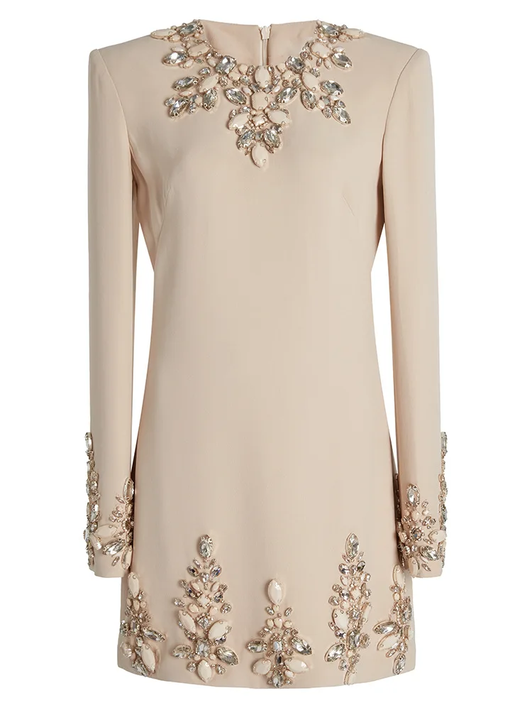 

2024 Stylish Heavy Industry Nail Bead Diamond Set Long Sleeve Dress