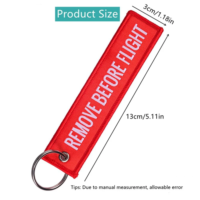 20 Pieces Polyester Keyring Soft Fabric Keychain For Souvenir Gifts Remove Before Flight Key Chain Printed Letter