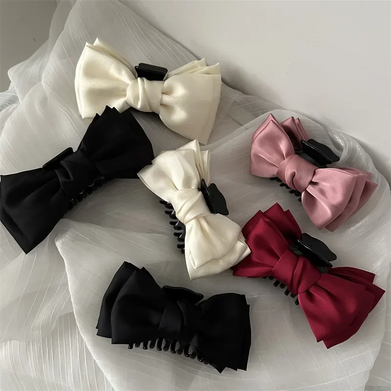 Large Shark Claw Hair Clips Solid Bowknot Hairpin Barrettes for Ponytail Bow Hair Claws Clips Women Hair Styling Accessories 1Pc