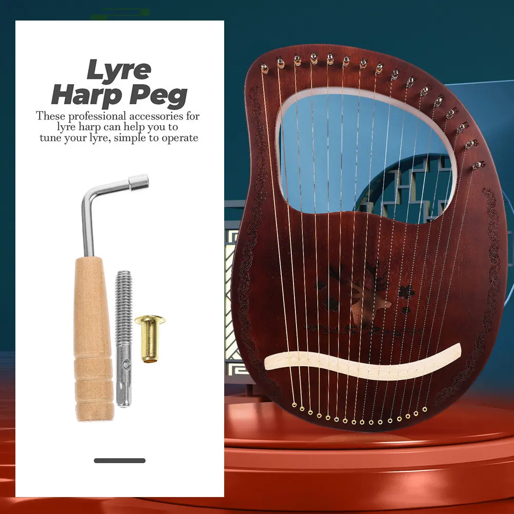 

1Set Lyre Harp String Tuning Pin Nails L-Shaped Wrench Durable Lyre Harp Replacement Tuning Tool Metal String Pin Nails