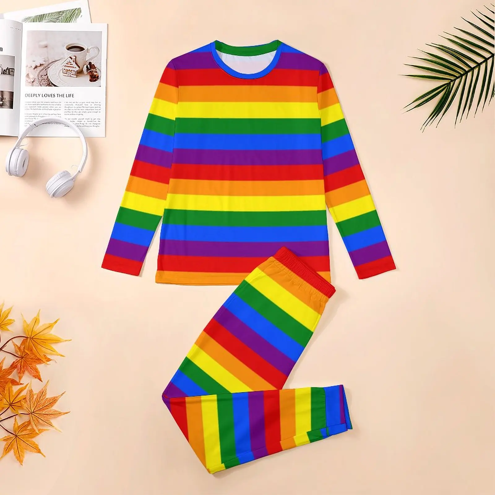 Pigiama con bandiera arcobaleno colorato Daily Gay Pride LGBT Modern Sleep Nightwear uomo due pezzi manica lunga Trendy pigiama oversize Set