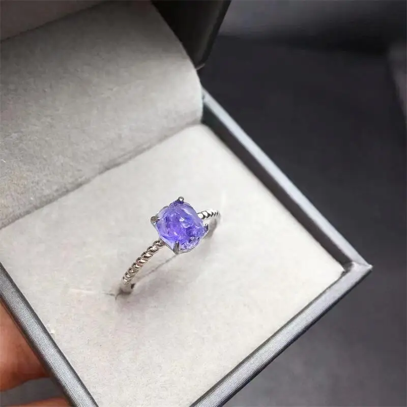 S925 Natural Raw Tanzanite Ring For Women Real Sterling Silver Fine Charm Party Jewelry Gift 1pcs