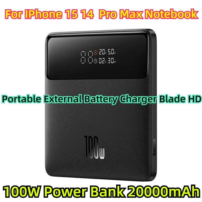 

For IPhone 15 14 Pro Max Notebook Fast Charging Powerbank Portable External Battery Charger Blade HD 100W Power Bank 20000mAh