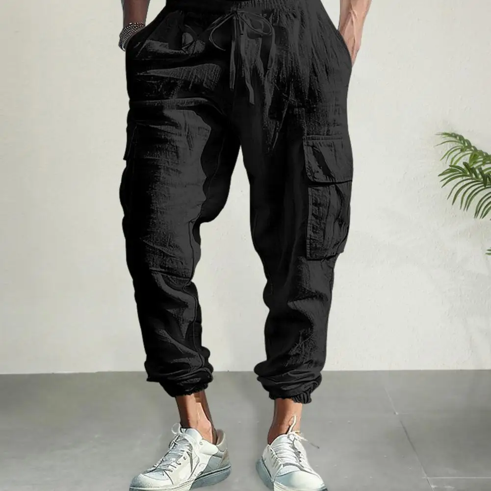 Men Linen Pants Breathable Men's Linen Jogger Pants With Drawstring Waist Pockets For Summer Wear Loose Fit Cargo For Beach