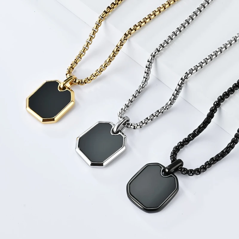 Geometrische Kleine Quadratische Marke Pullover Kette Edelstahl Kühlen Stil Vielseitige Halsketten Männer Frauen Persönlichkeit Mode Schmuck – Detail 1