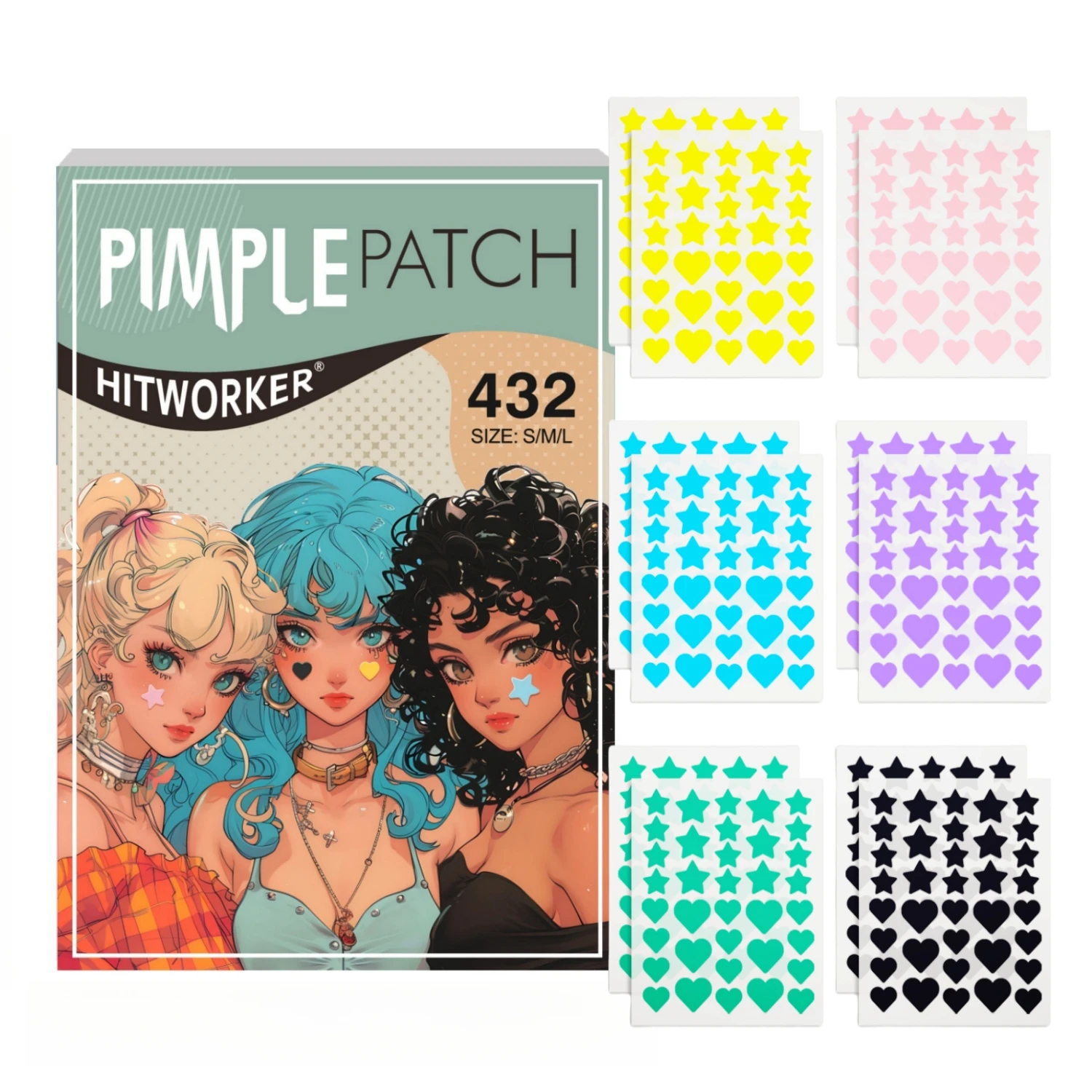 432-Piece Hydrocolloid Pimple Patches Star & Heart Combo Pack Specially Formulated for Acne Treatment