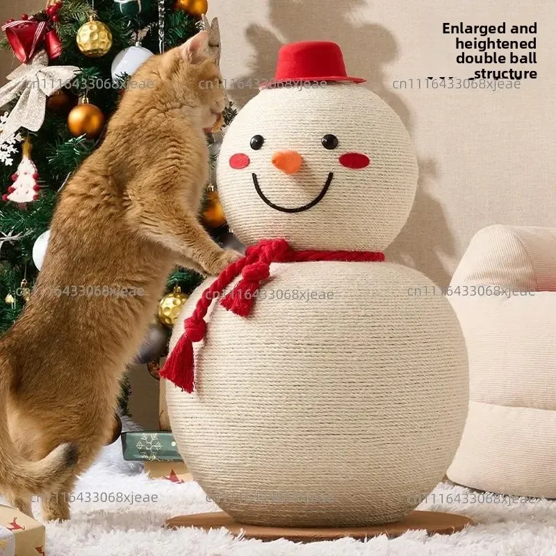 planche-a-gratter-pour-chat-en-forme-de-bonhomme-de-neige-colonne-a-gratter-pour-chat-structure-d'escalade-corde-en-chanvre-verticale-chanvre-blanc-sureleve-pour-chat-de-petite-taille