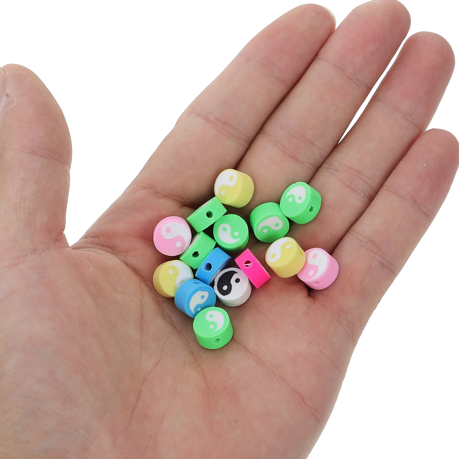100Pcs Soft Polymer Clay Taichi Spacer Beads Colorful Flat Round Loose Beads for DIY Jewelry Making Bracelets Necklaces Earrings