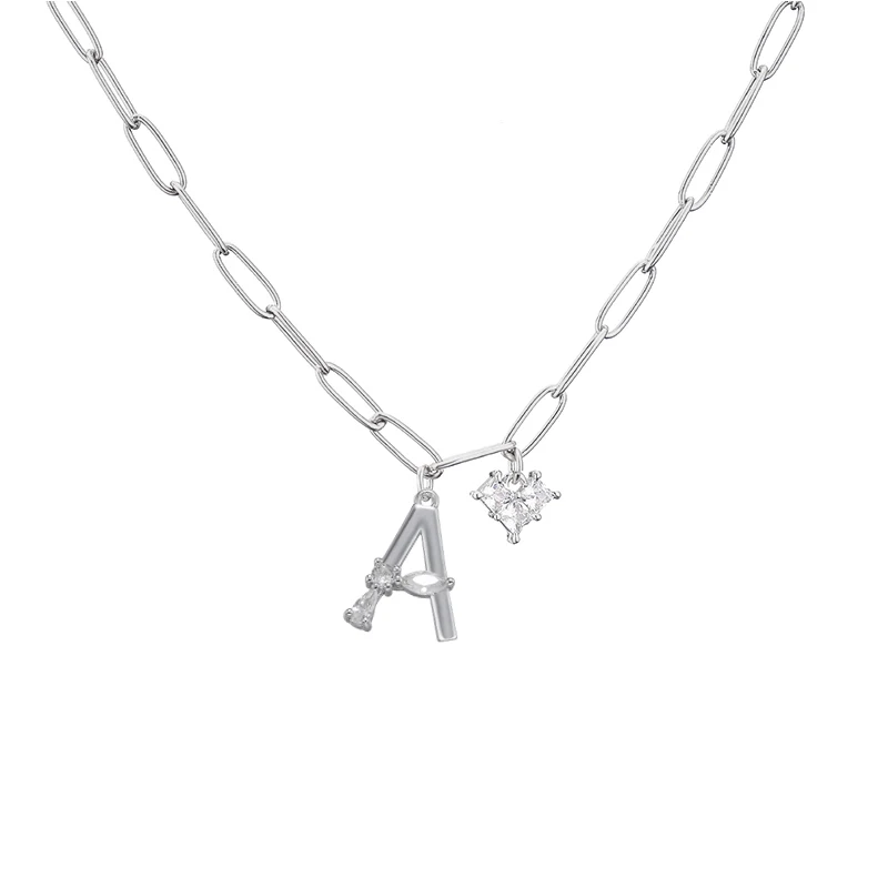 Stainless Steel Necklace Chain with 26 Letter Brass Charms and a Heart Charm 45 cm Long Adjustable Women\'s Necklace (Wholesale)