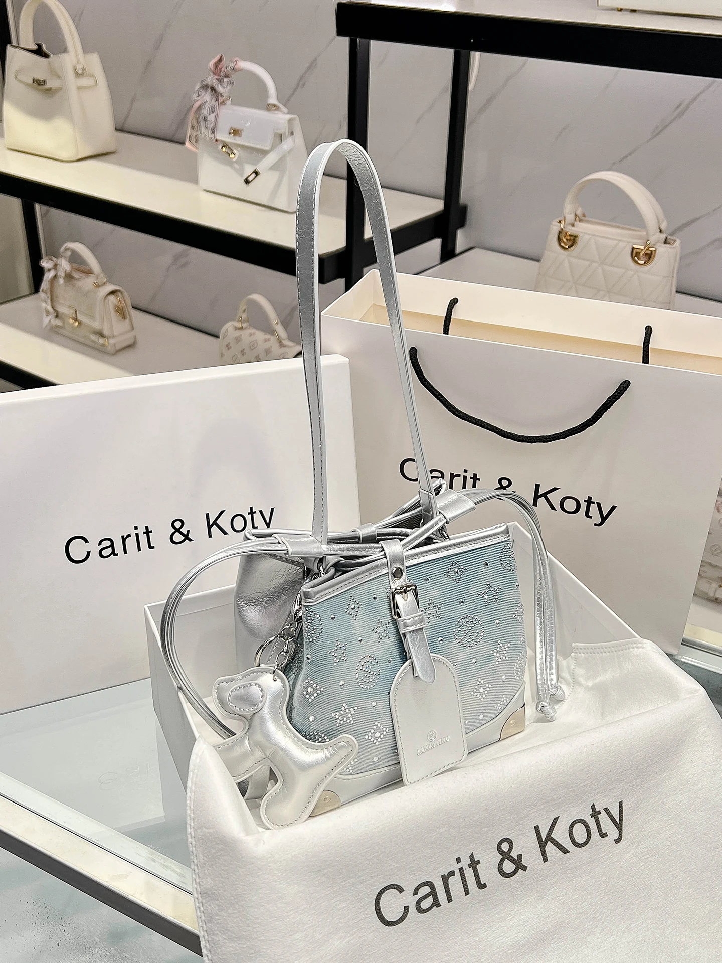 carit-koty-fashionable-diamond-embellished-bucket-bag-drawstring-shoulder-women's-bag-luxury-feel-summer-2026-new-model