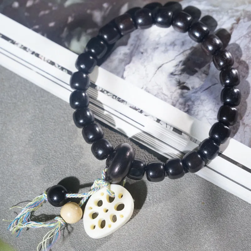 Ebony Old-Style Beads DIY Single Layer Bracelet Lotus Seed Pod Lotus Root Slice Buddhist Rosary Hand Playable