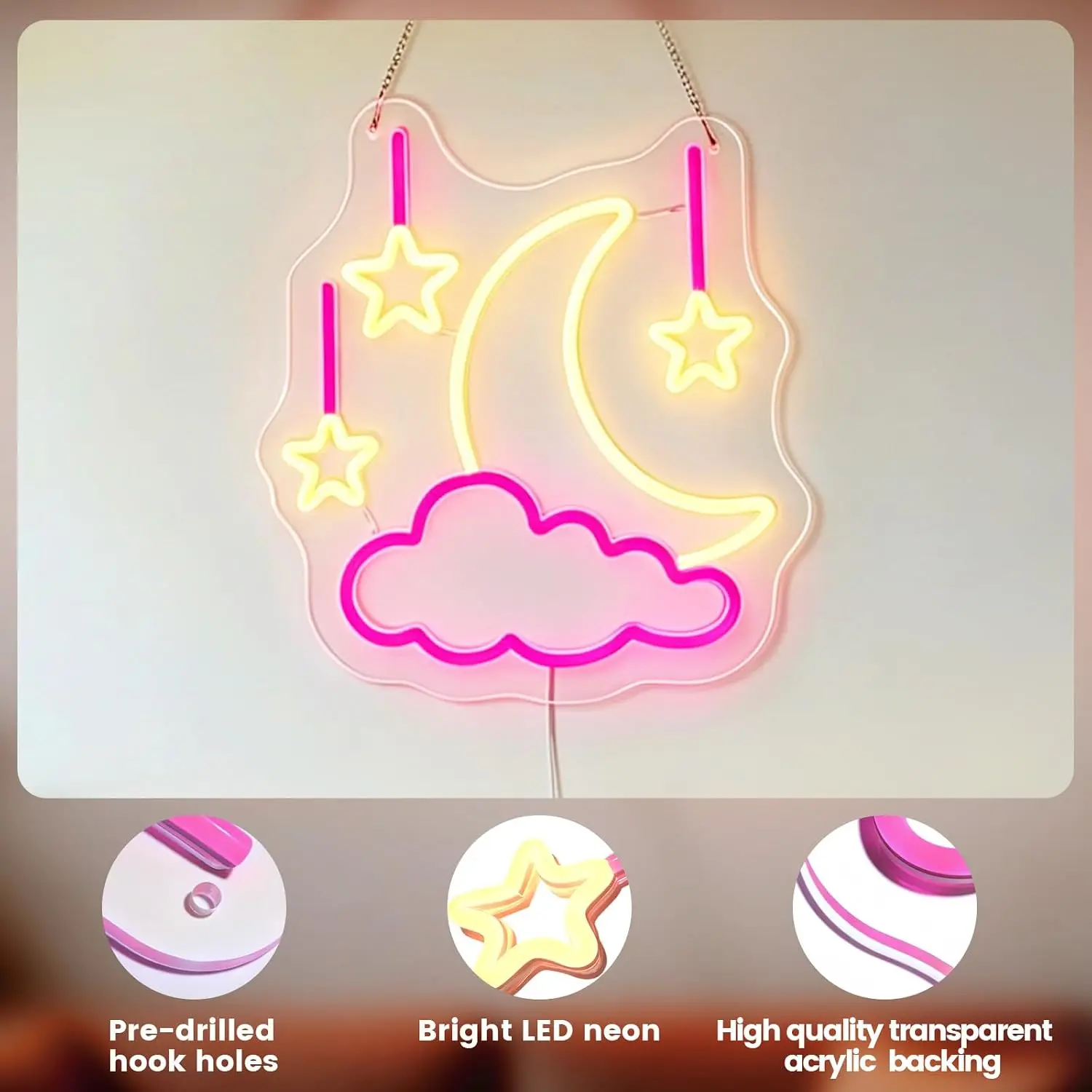 Moon Star Cloud Neon Sign USB Powered LED Neon Light Wall Decor Girls Bedroom Bar Nursery Dorm Night Lamp Birthday Gift