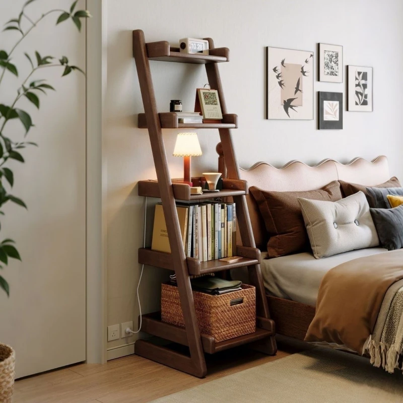Solid wood trapezoidal shelf Floor-to-ceiling multi-layer storage frame Ladder display stand