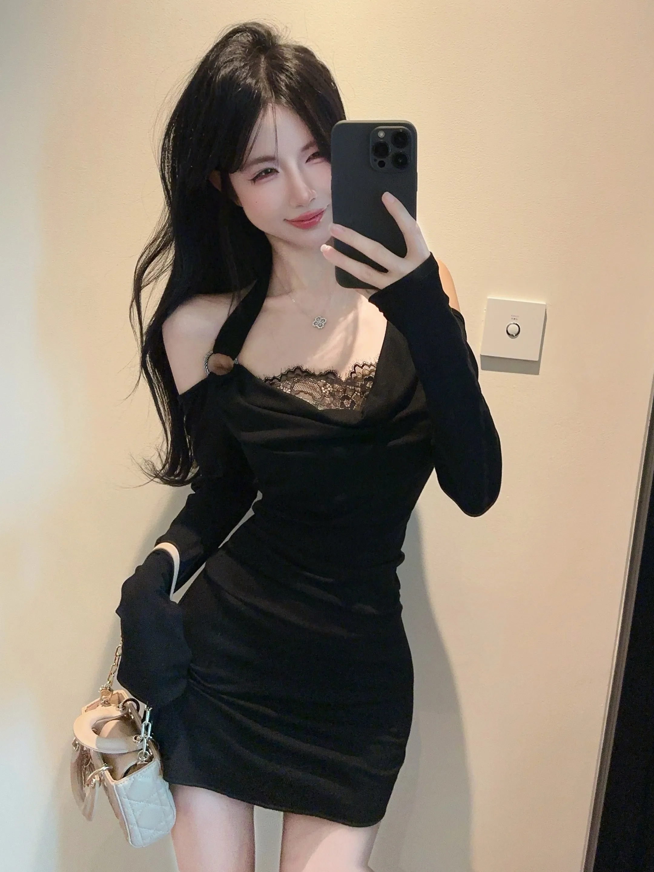 

Sexy Pure Desire Lace Bodycon Dr Women's Autumn Design oulder Bared Slimming ort Skirt Hanging Ne Gown for Ladies