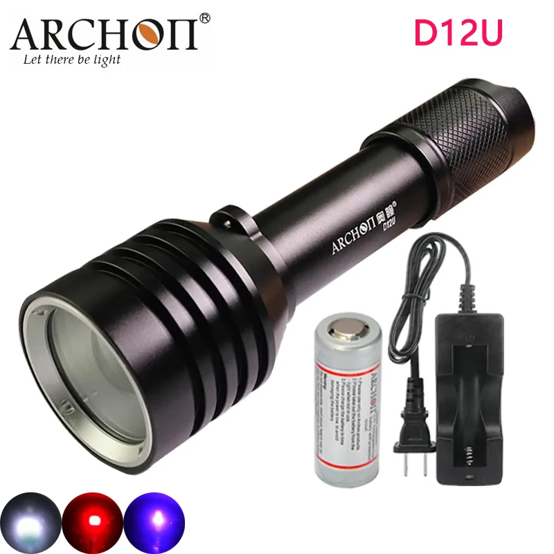 

ARCHON D12U Diving Flashlight 3 color diving photography lights Max 1200 lumens Zoomable dive torch lanterns spotlight