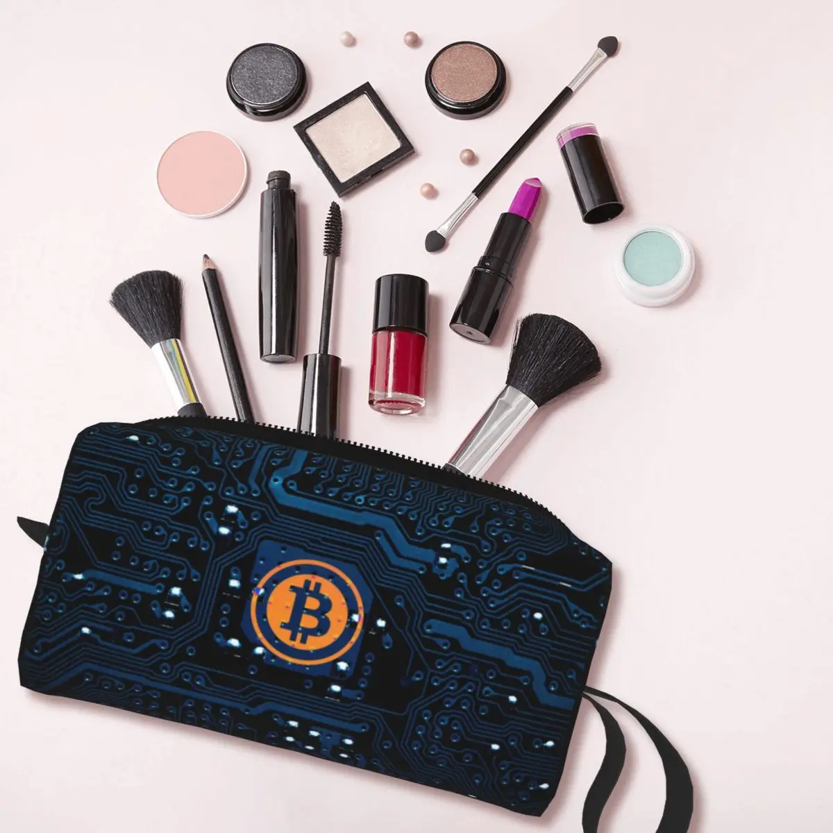 Bolsa de cosméticos de circuito de CPU de placa base de ordenador de Bitcoin, bolsa de cosméticos de gran capacidad, Btc Blockchain, estuche de maquillaje, bolsas de aseo de almacenamiento