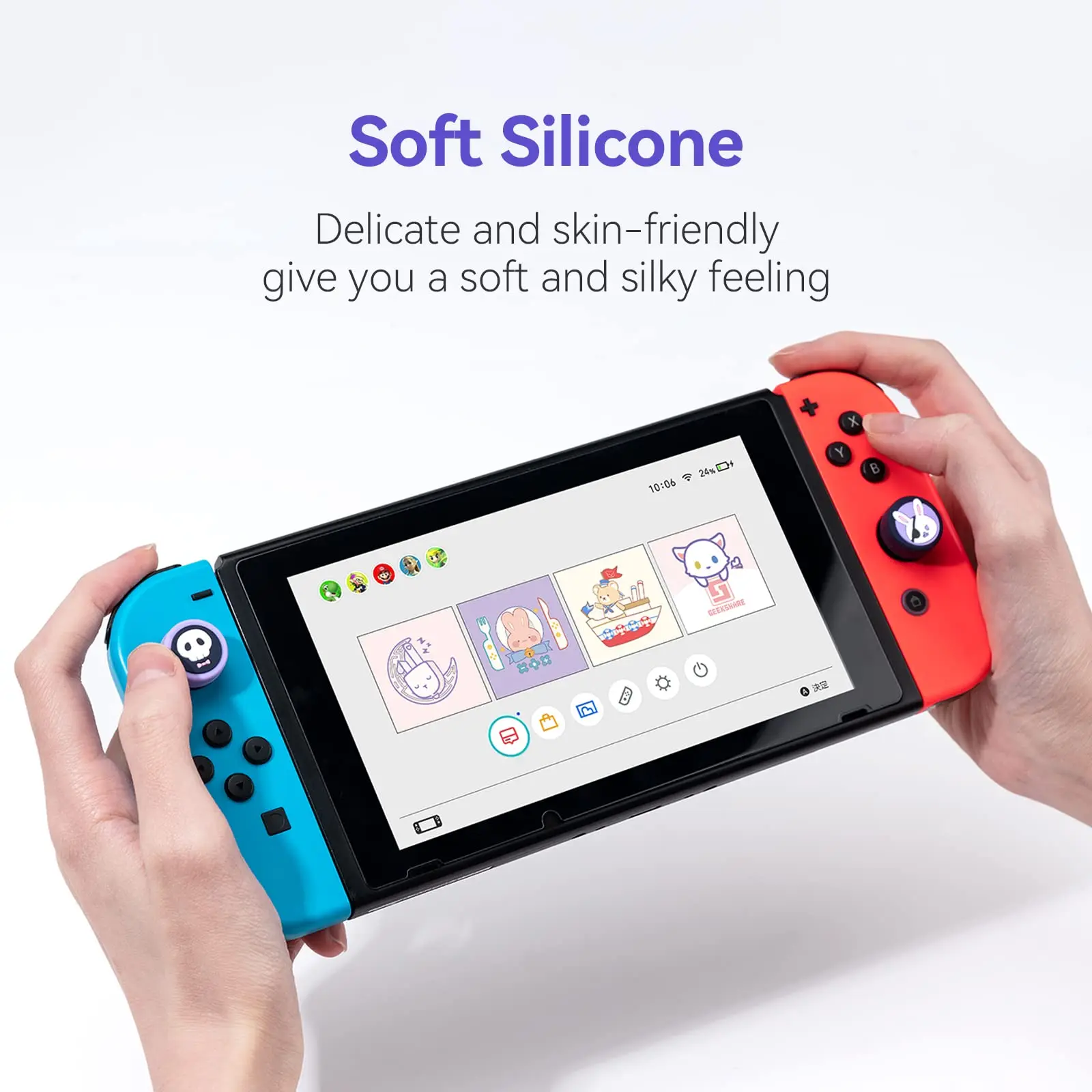 GeekShare 4PCS Bandage Rabbit Thumb Grip Caps, Soft Silicone Joystick Cover Compatible with Switch /OLED/ Switch Lite