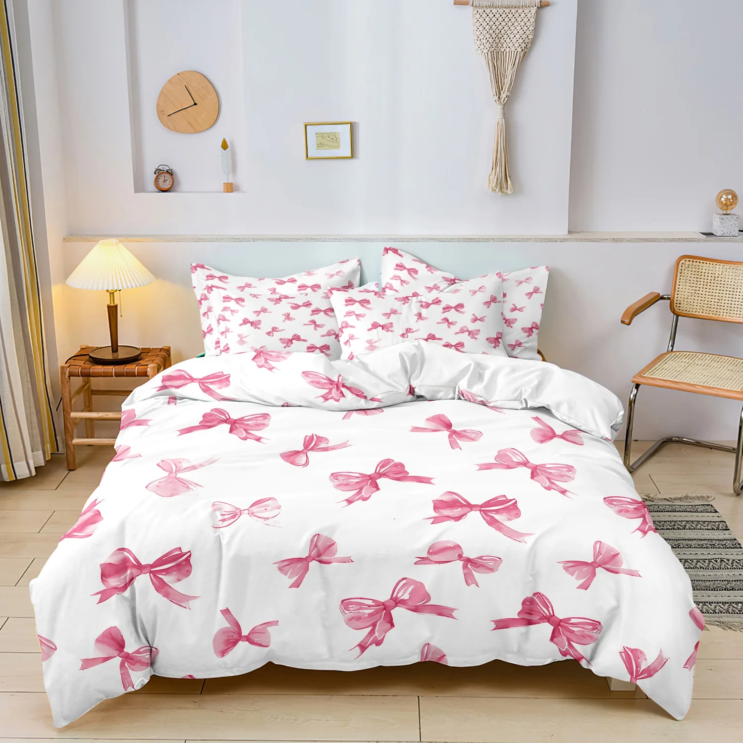 3 Pieces Pink Coquette Bow Print Duvet Cover Set, Bow Printed Bedding, For Bedroom Home Decoration, Multiple Sizes Available - view 2