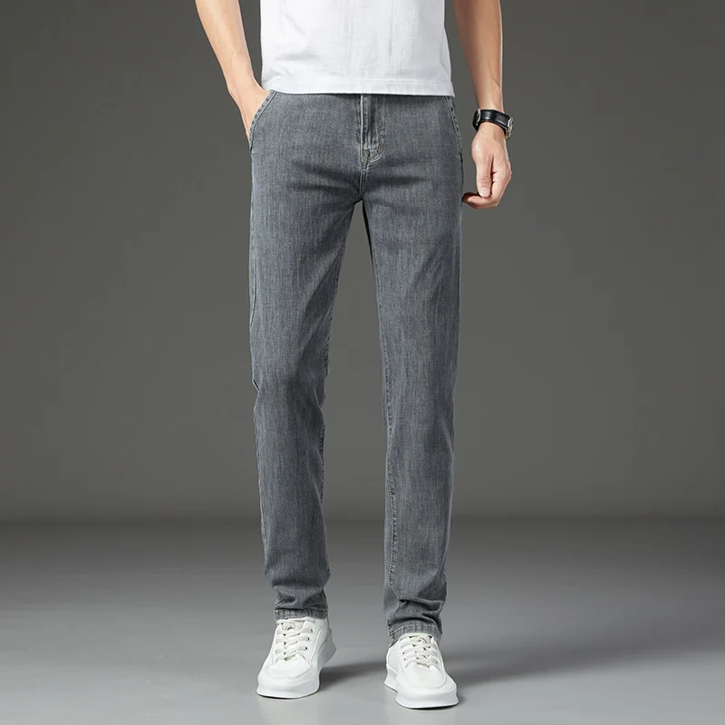 

2026 Fashion Casual Stretch Straight-leg Denim Pants Male Light Blue Brand Trousers New Men's Loose Stretch Gray Jeans