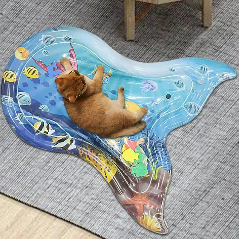 Alfombra de juguete sensorial de agua, juguete interactivo para gatos, almohadilla de agua, juguetes sensoriales, centro de juegos de actividades con forma de cola de pez para niños y niñas tempranas