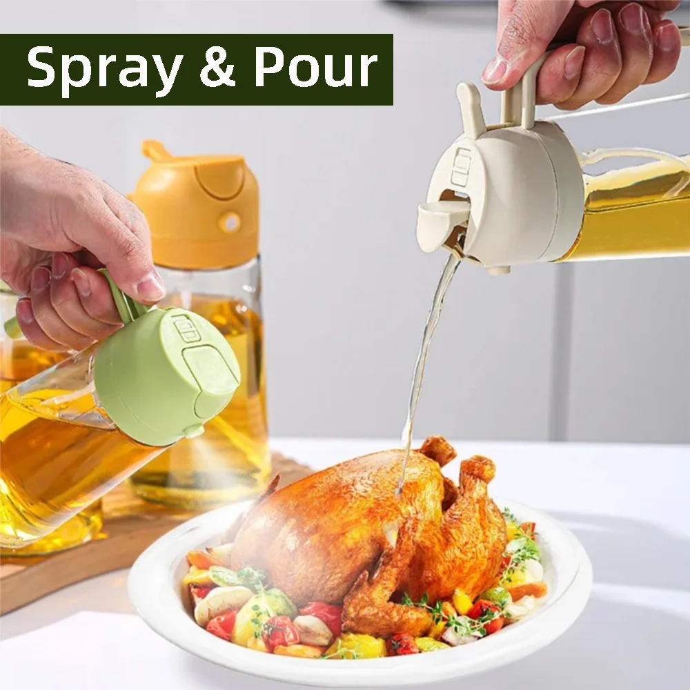 

Glass Oil Spray Bottle 2in1 Kitchen Dispenser with Lid Handle Large Capacity Container for BBQ Baking Cooking Picnic Camping