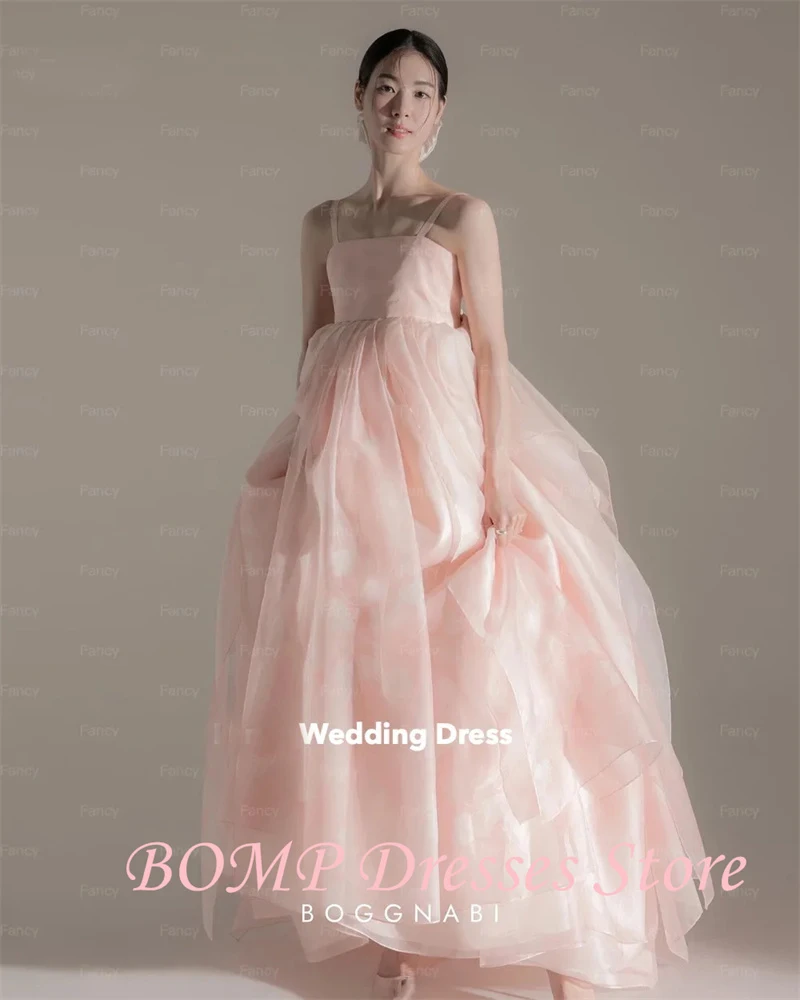 BOMP Elegant Pink Hanbok Wedding Dress Long Sleeve A Line Bridal Party Gown Organza Back Zip 2 Pcs 웨딩드레스 customized