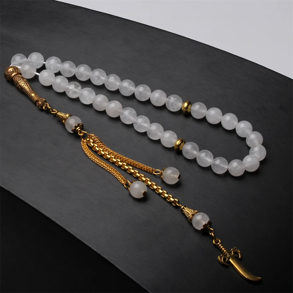 Muslim Tasbih Natural white jade Rosary 33 prayer beads Islamic bracelet Ramadan gift arabic Misbaha Eid accessory tesbih