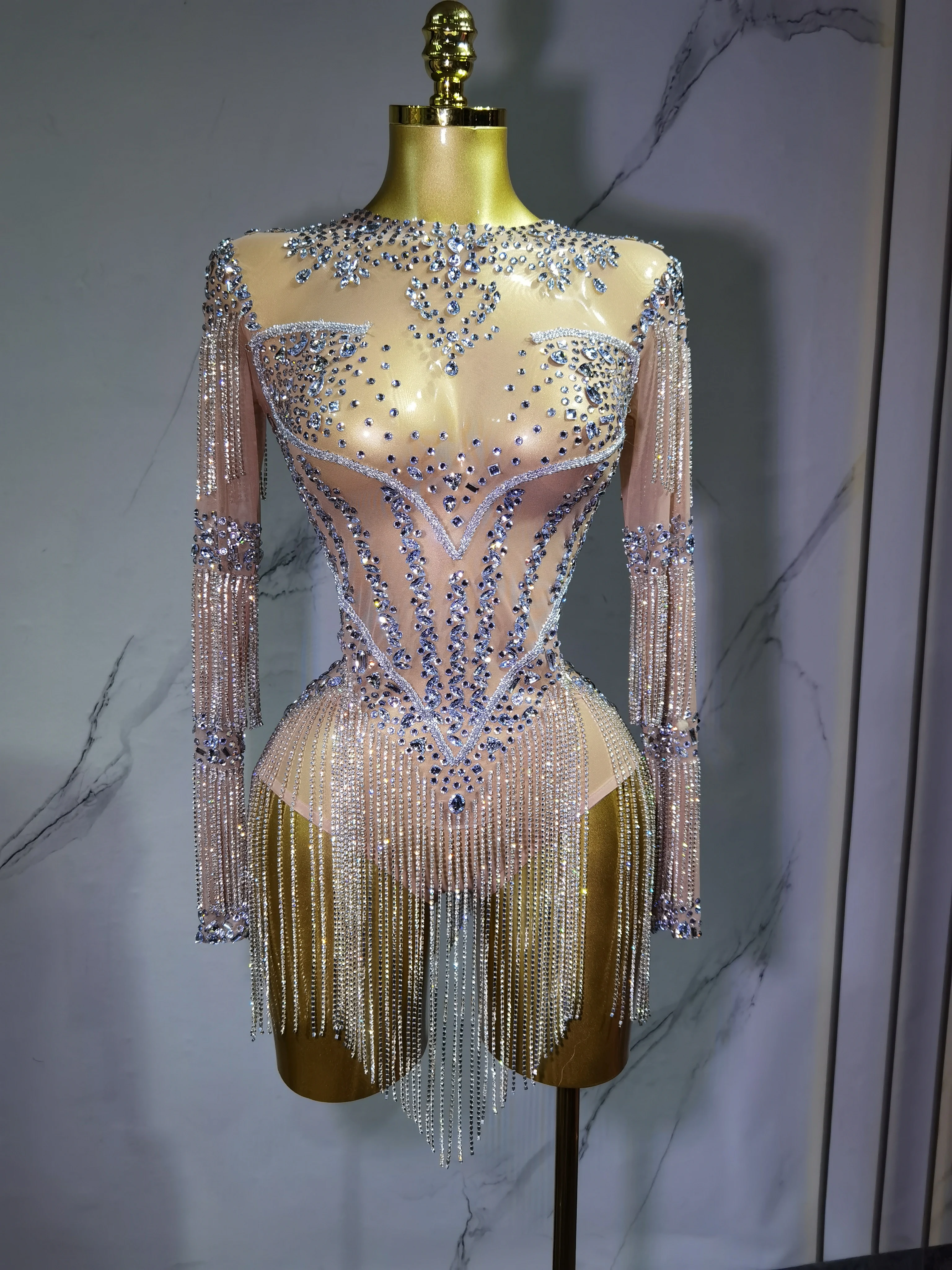 Maglia sexy da donna trasparente PerformanceDance Pagliaccetti da discoteca Cantante Stage OutfiSparkly Strass Body Compleanno Wear