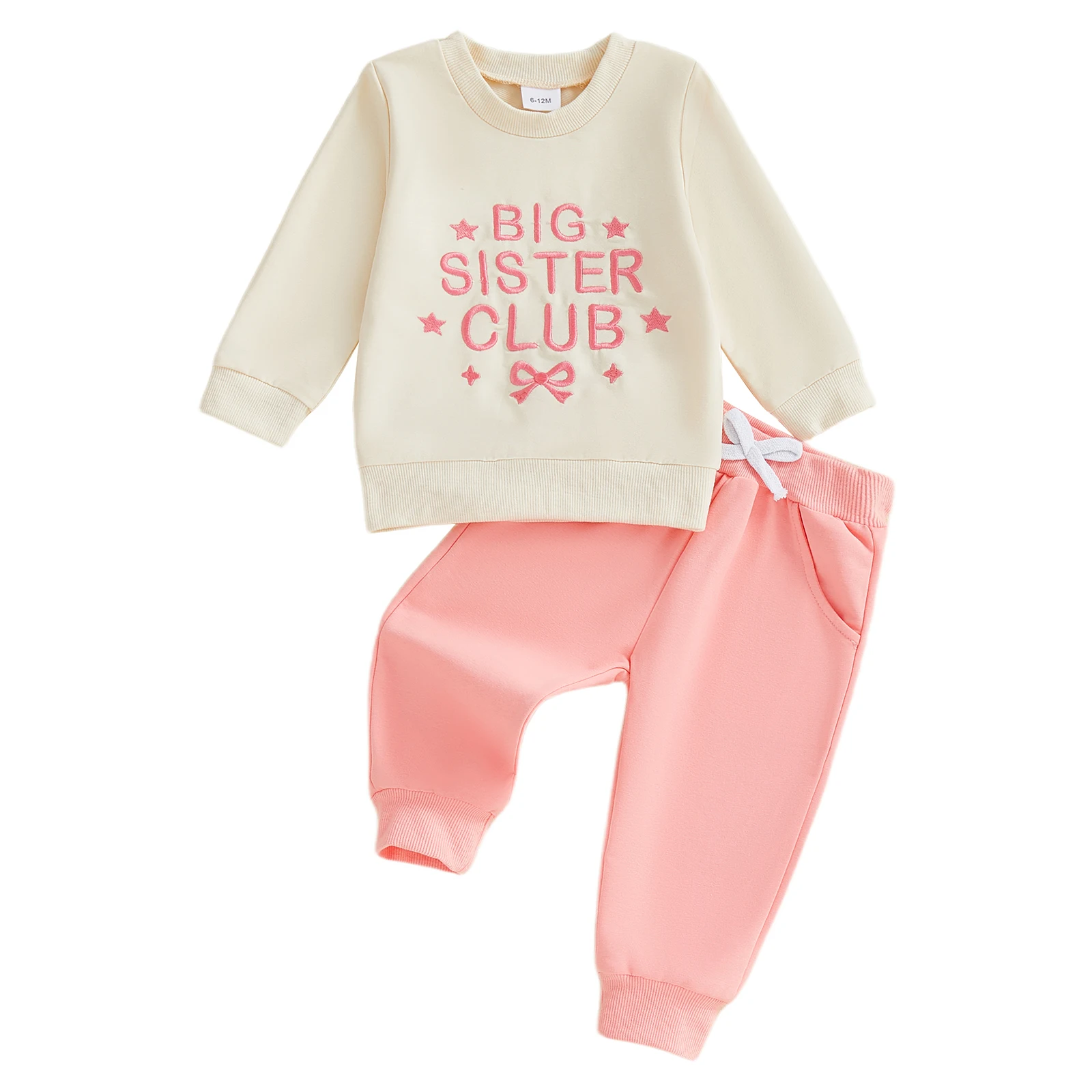 

2Pcs Baby Girl Autumn Clothes Set Long Sleeve Crew Neck Letters Star Bow Embroidery Sweatshirt and Jogger Pants Outfit for