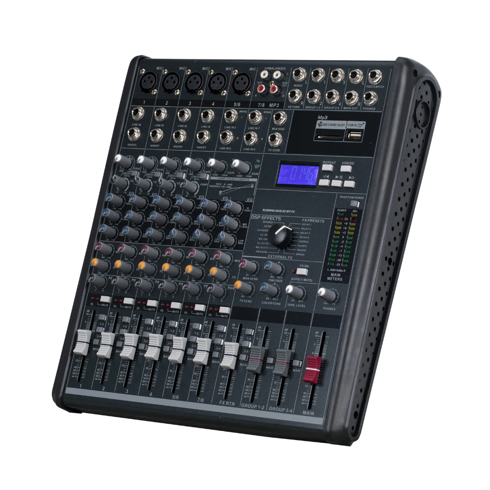 

Biner EG8222SD professional audio mixer Built-in 16 effects reverb MP3 playback 8 Channel DJ Digital Mixing Console marshalling