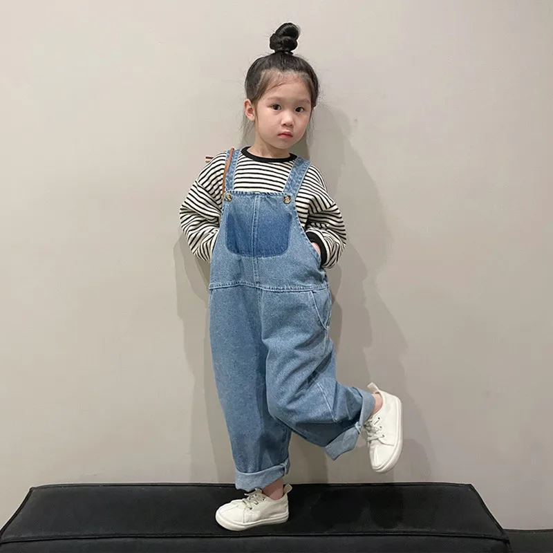 New Spring Kids Overalls Washed children\'s cute loose denim suspenders Trousers Girls Boys casual Pant