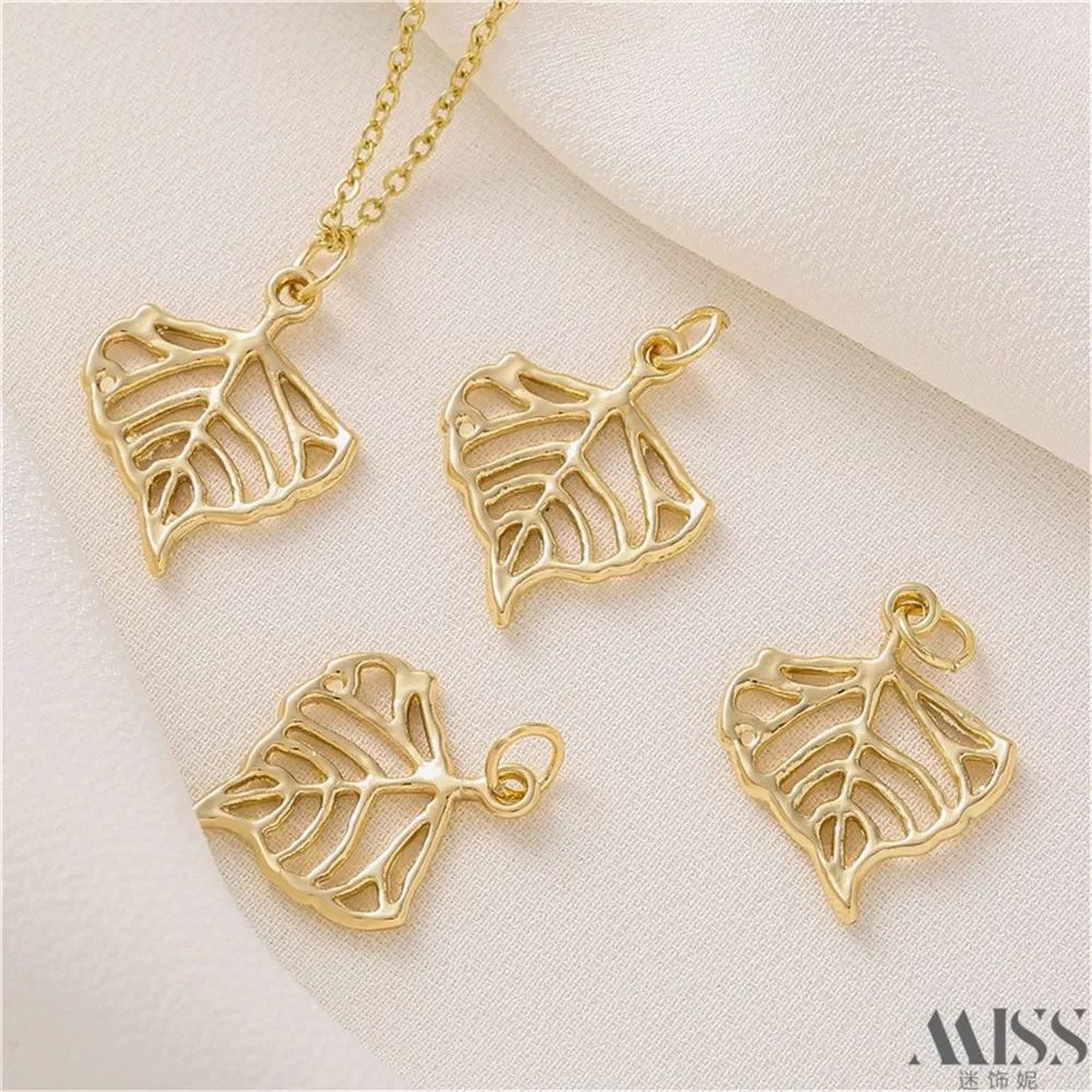 

14K Gold-wrapped Color-preserving Hollow Leaf Pendant DIY Handmade Bracelet Necklace Pendant Jewelry Accessories