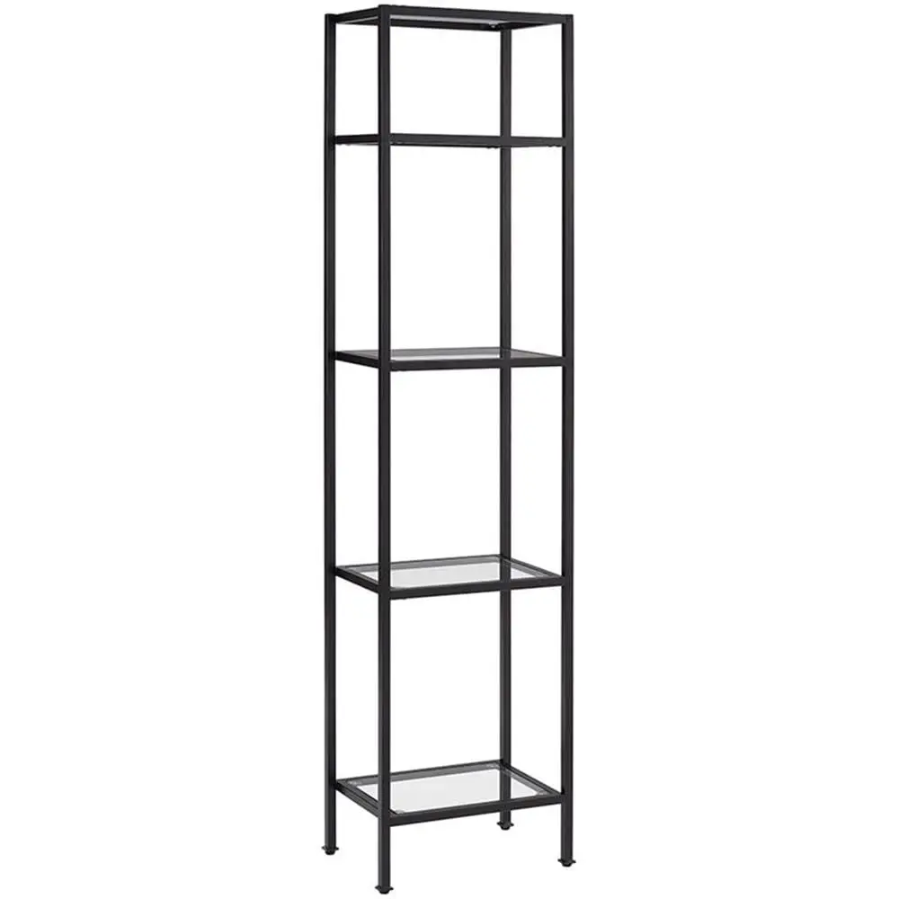 4-Shelf Metal Bookcase, Bronze Steel Frame & Glass, 73x18x12