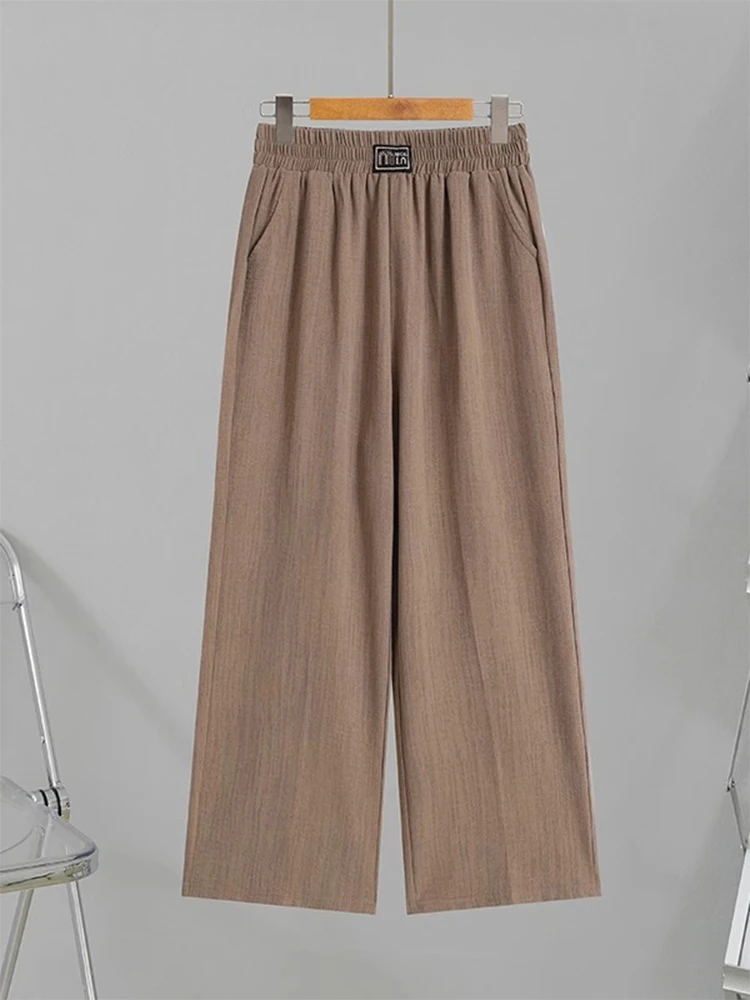 High Waist Wide Leg Mom Pants Summer Lightweight Loose Casual Grandmother Style Nine Points Draping Thin Women's Trousers