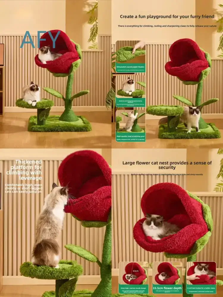 Compact Carnivorous Flower Cat Tower for Cats Sisal Scratching Post All in One Cat Furniture Space Saver for Small Apartments