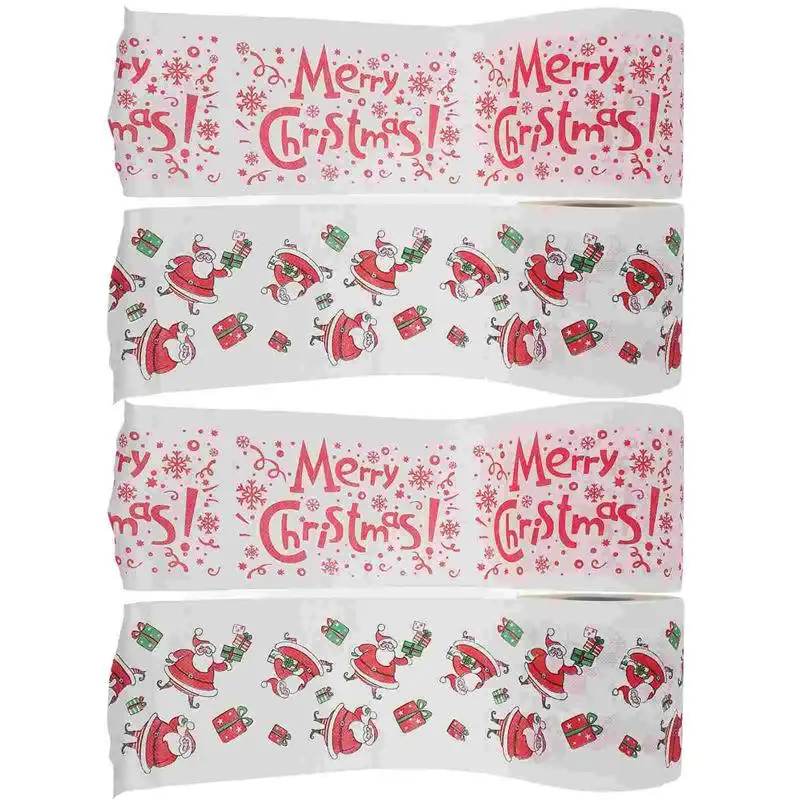 4 Rolls Christmas Pattern Toilet Paper Xmas Santa Claus Decor Tissue Towel Napkin Napkins