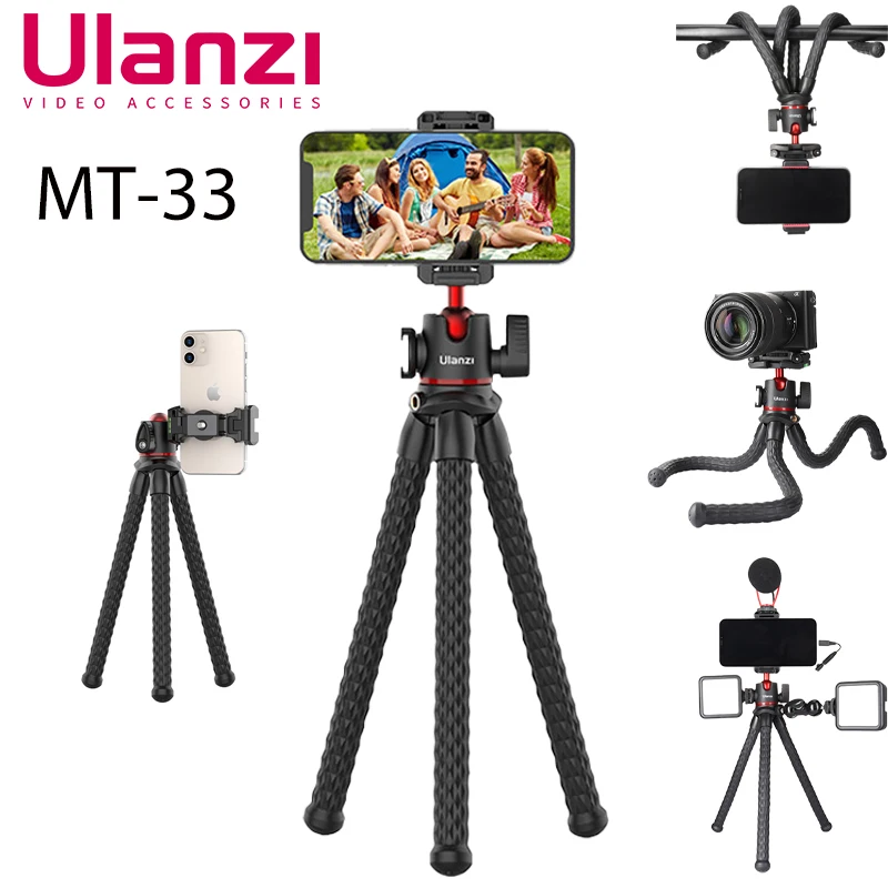 Ulanzi MT-33 Flexible Octopus Tripod Monopod Mount Ballhead With Sider Cold Shoe 1/4'' Screw  Phone Holder 2 in 1 Design Tripod