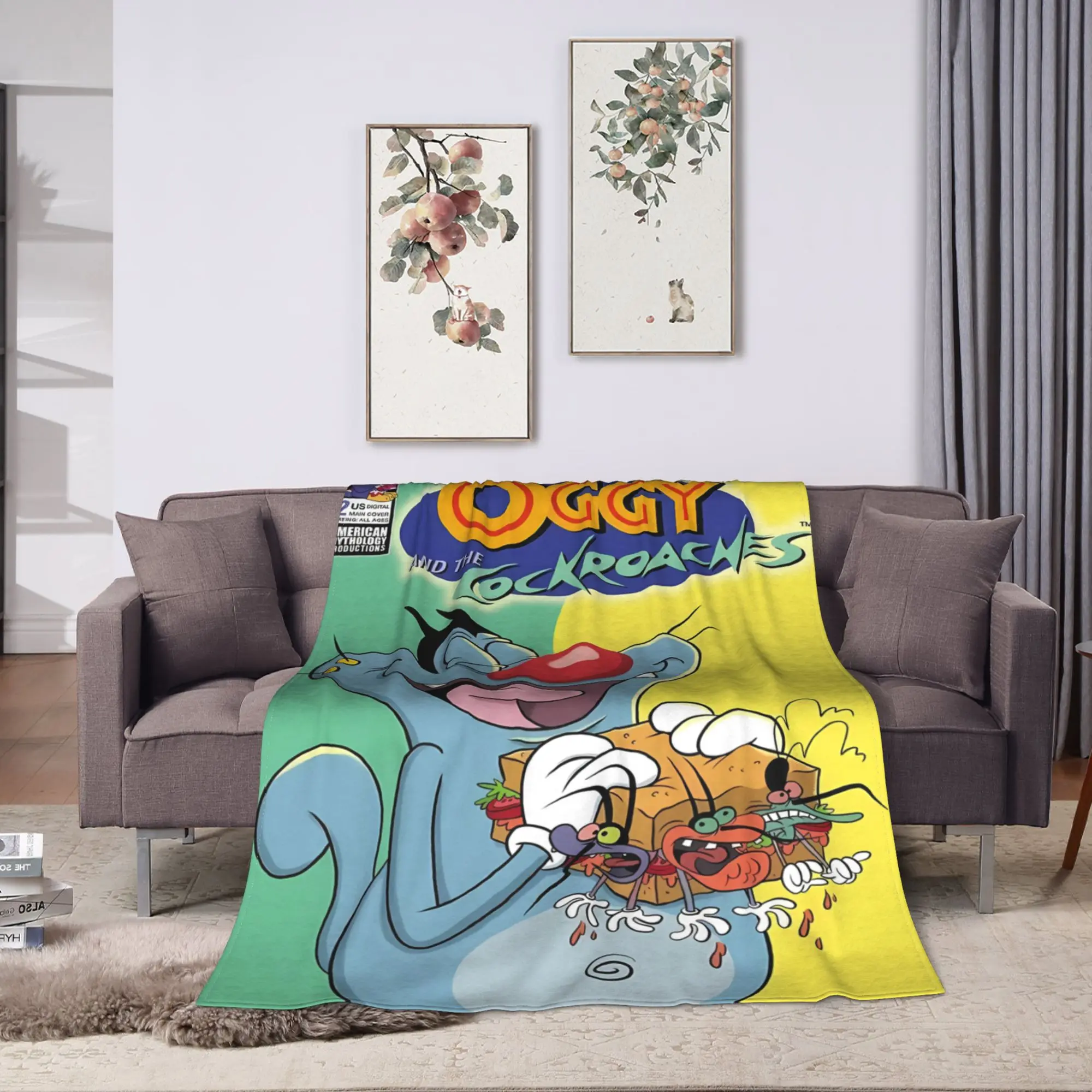 Animation Anime Film Oggy And The Cockroaches Super Warm Blanket  Plush Bedding Throws Living Room Flannel Bedspread Bed Cover
