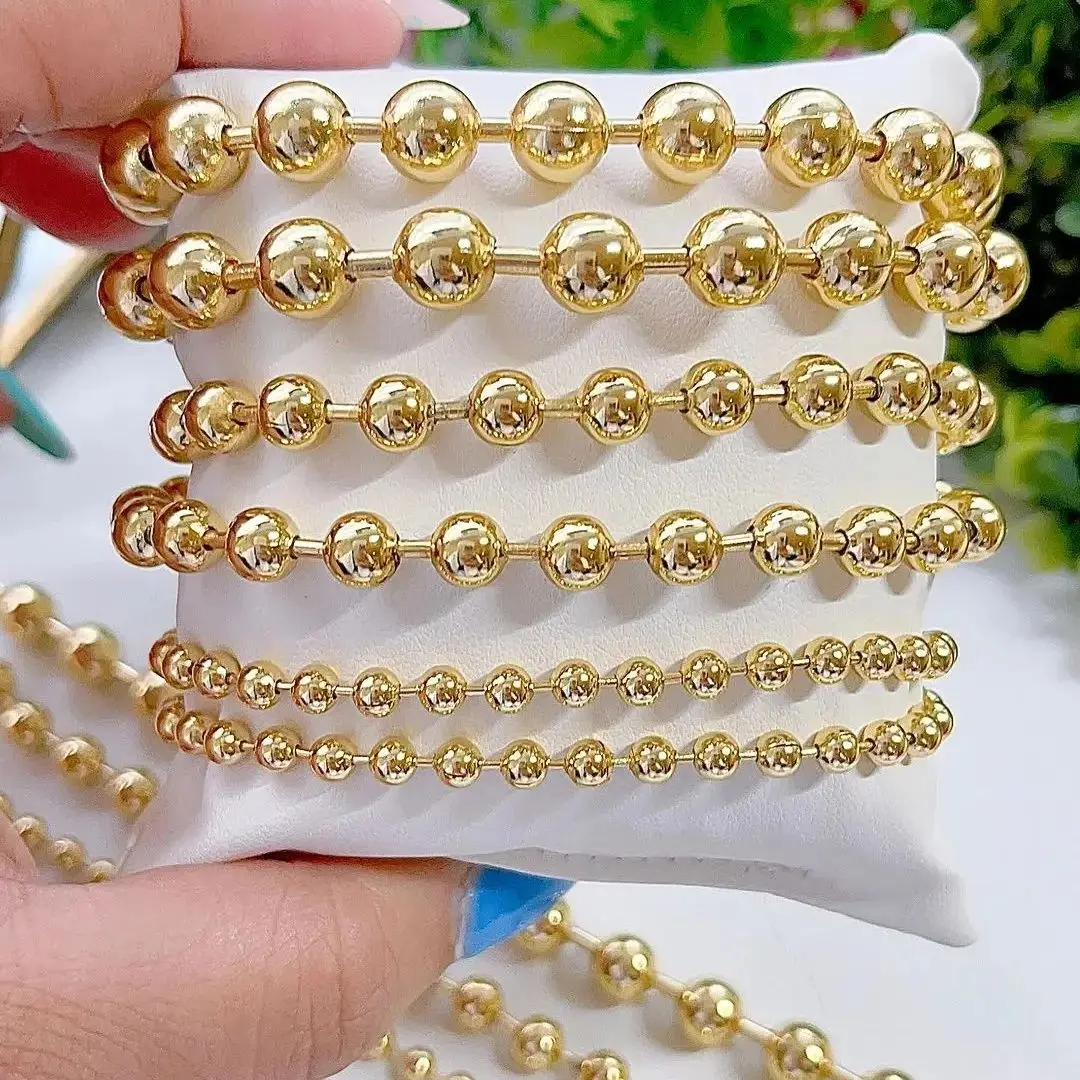 

10Pcs 3mm 4mm 6mm 8mm Gold Plated Beads Ball Bracelet Polished Round Ball Adjustable Bracelet Minimalist Jewelry For Women Gifts