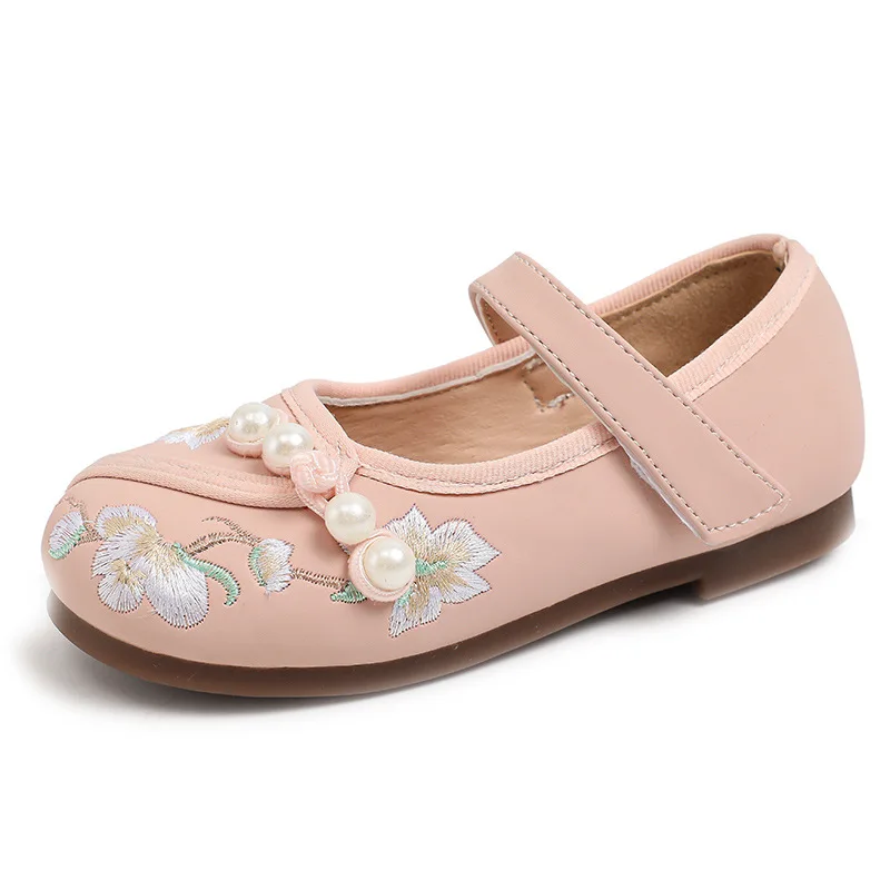 Chinese Style Kid Girl Shoes Traditional Vintage Ethnic Princess PU Shoes Fashion Children Causal Hanfu Flat Shoes