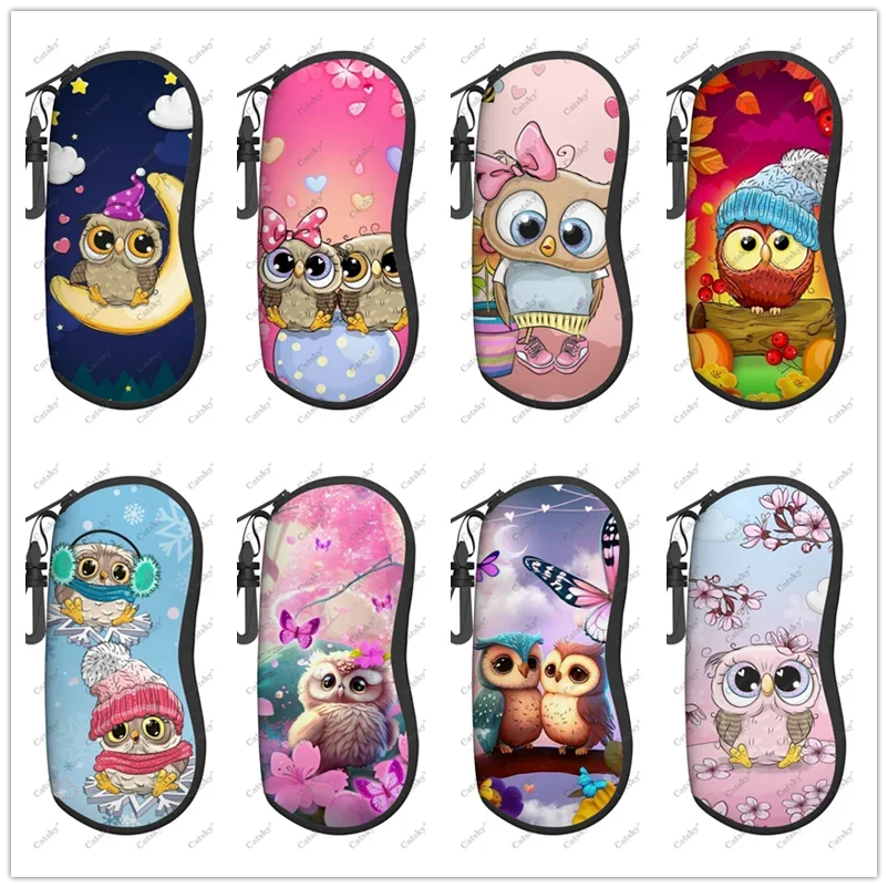 Owl cute animal Glasses case zipper travel printed soft shell suitable for storing pencil bags cosmetics sunglasses glasses case