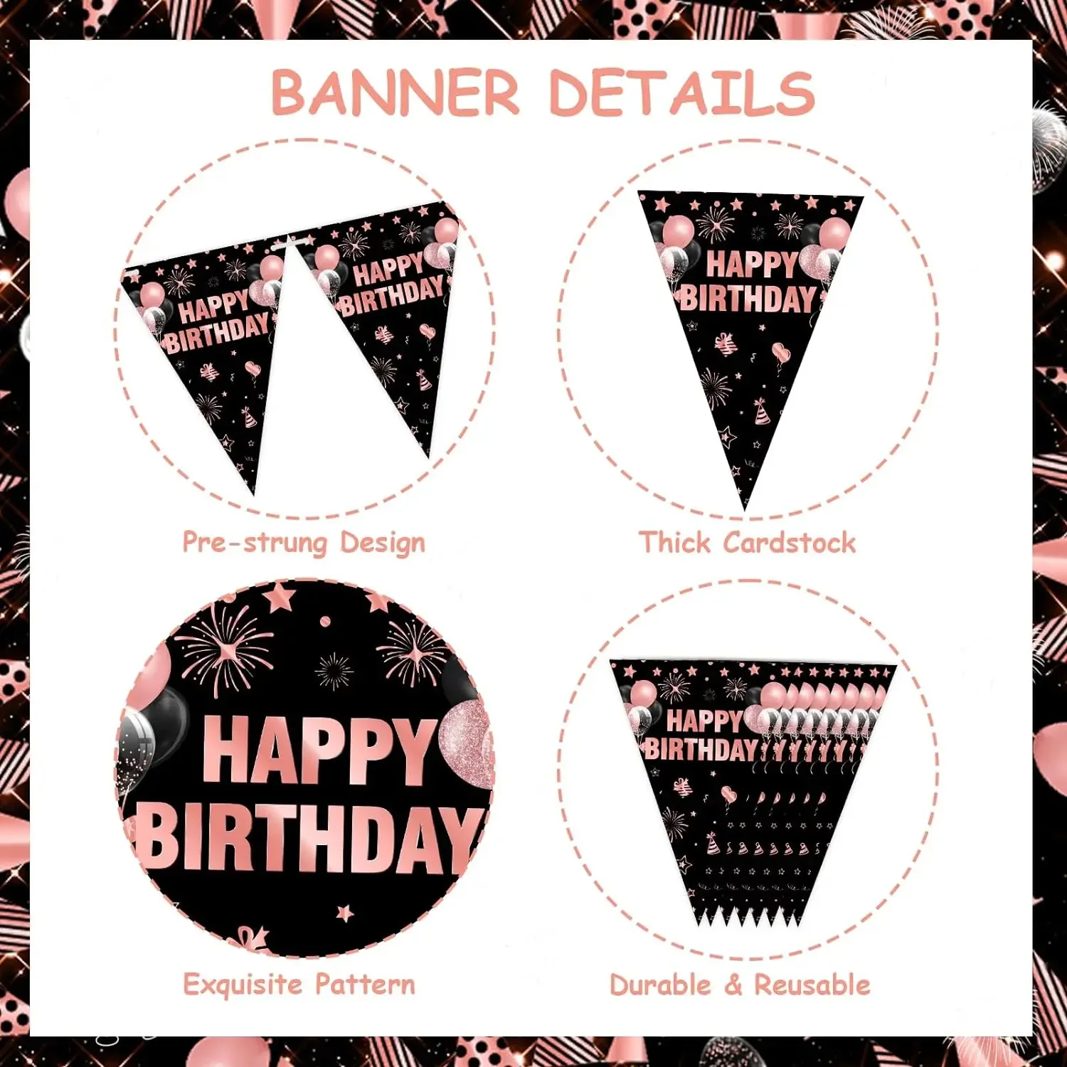 Happy Birthday Decor Bunting Banner, Triangle Flag, Pennant Banner, Birthday Party Supplies, 18th, 21st, 30th, 40th, 50th, 60th