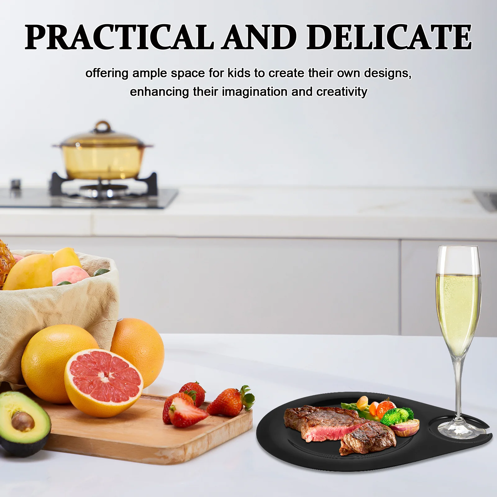 

Cocktail Plate with Wine Holder Melamine Outdoor Serving Tray Cheese Board Snack Party Platter Plastic Toddler Plate