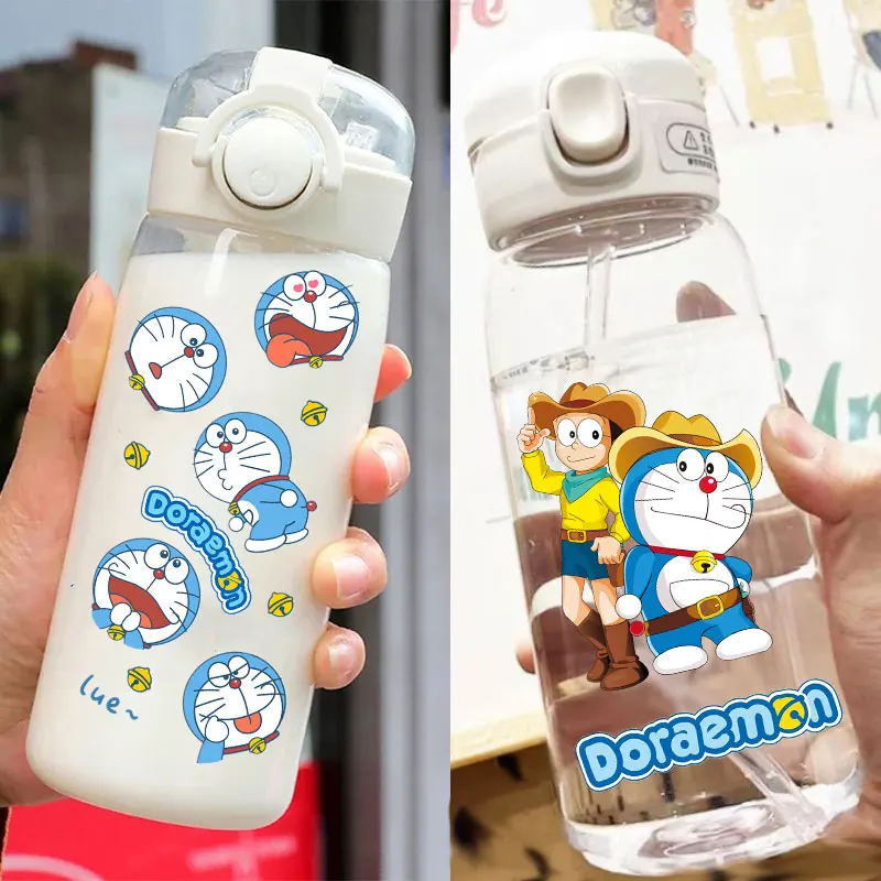 Соломенная бутылка для воды Doraemon, портативная пластиковая 600/400 мл, прозрачная Спортивная бутылка для воды большой вместимости