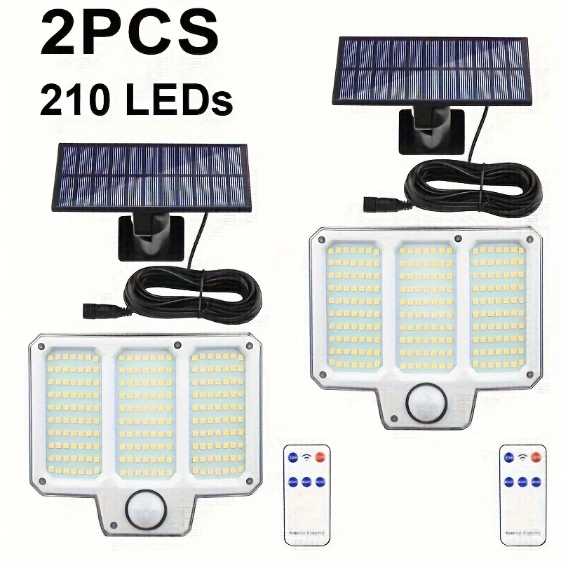 1/2pcs 210 LED Reflector Solar Lights Motion Sensor 3 Modes Light Outdoor Waterproof  Wall Lamp Security Garage Lamp for Garden