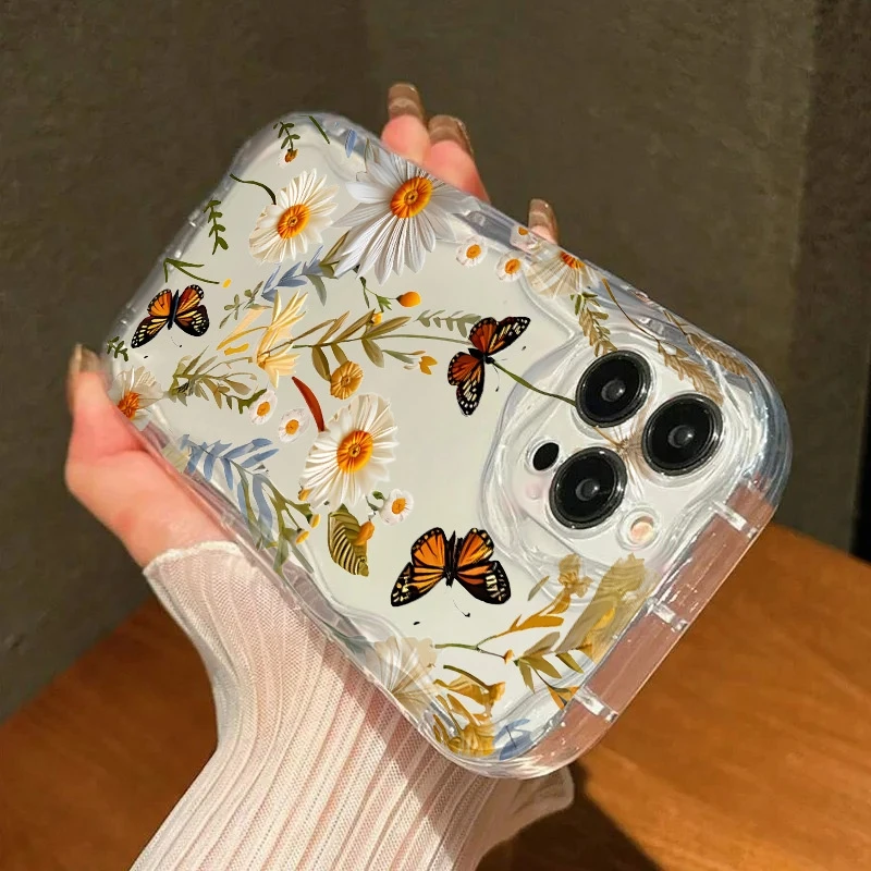 Funda de teléfono curvada ondulada con diseño de crisantemo y mariposa para Honor 400 200 X9C X9B X8 X8B X8C X7A X7B X6 X6B Magci 7 6 Lite