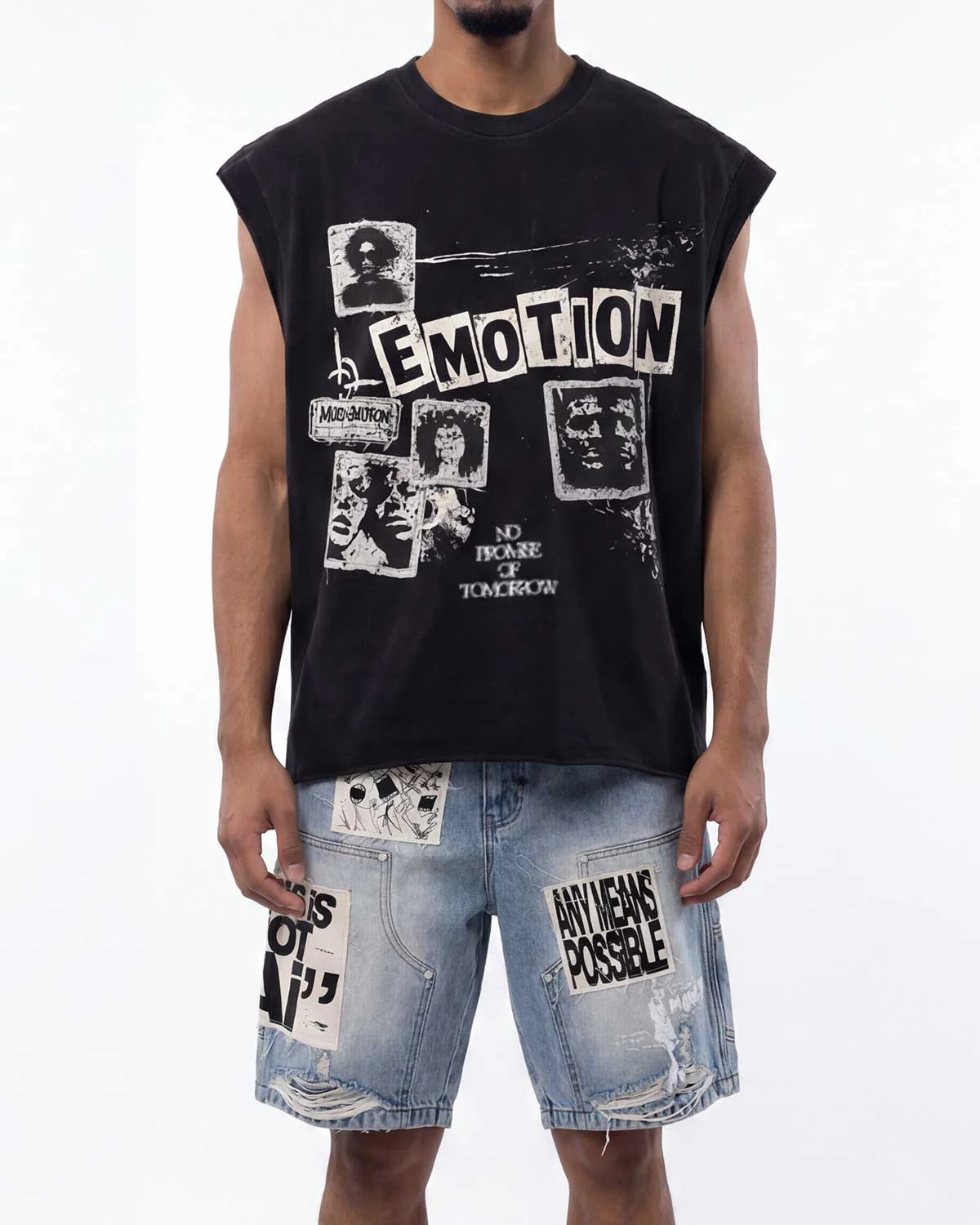2026 Neues Mixed Emotions Schwarzes Ärmelloses T-Shirt mit Zeitungsaufdruck Unisex Kurzarm-Mode-T-Shirt für Freizeitkleidung – Detail 3