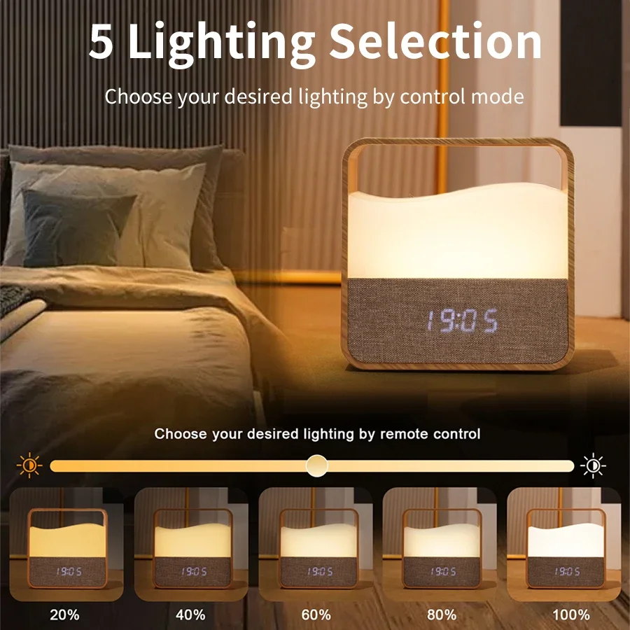 Portable LED Night Light Dimmable Bedside Lamps Alarm Clock Rechargeable Wake Up Light Bedroom Table Lamp Baby Nursery Reading